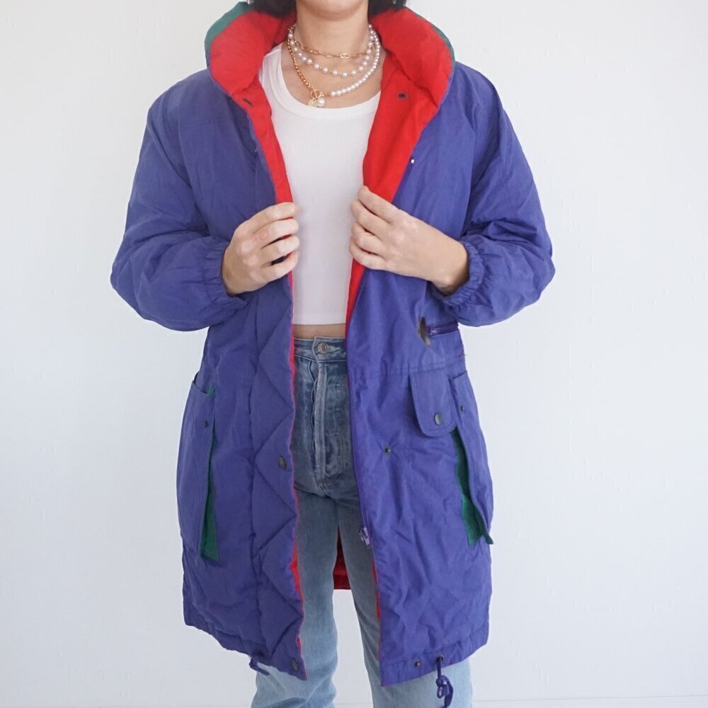 Vintage '80S Cyclone Winter Club Purple w Red Liner Puffer Utility Ski Jacket S